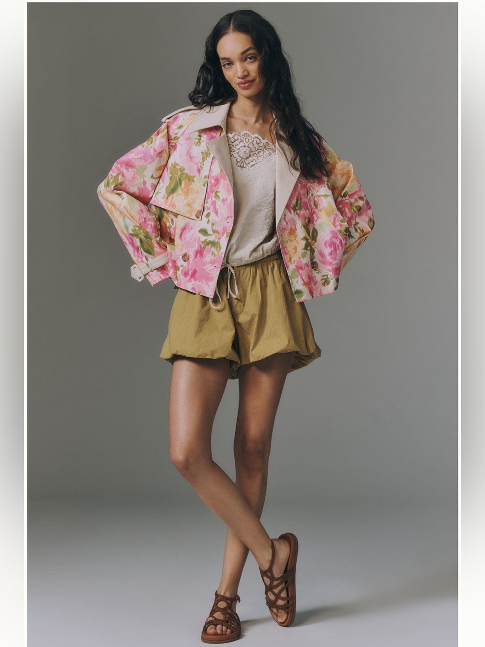 NWT Maeve Retro Floral Cropped Trench Coat XS